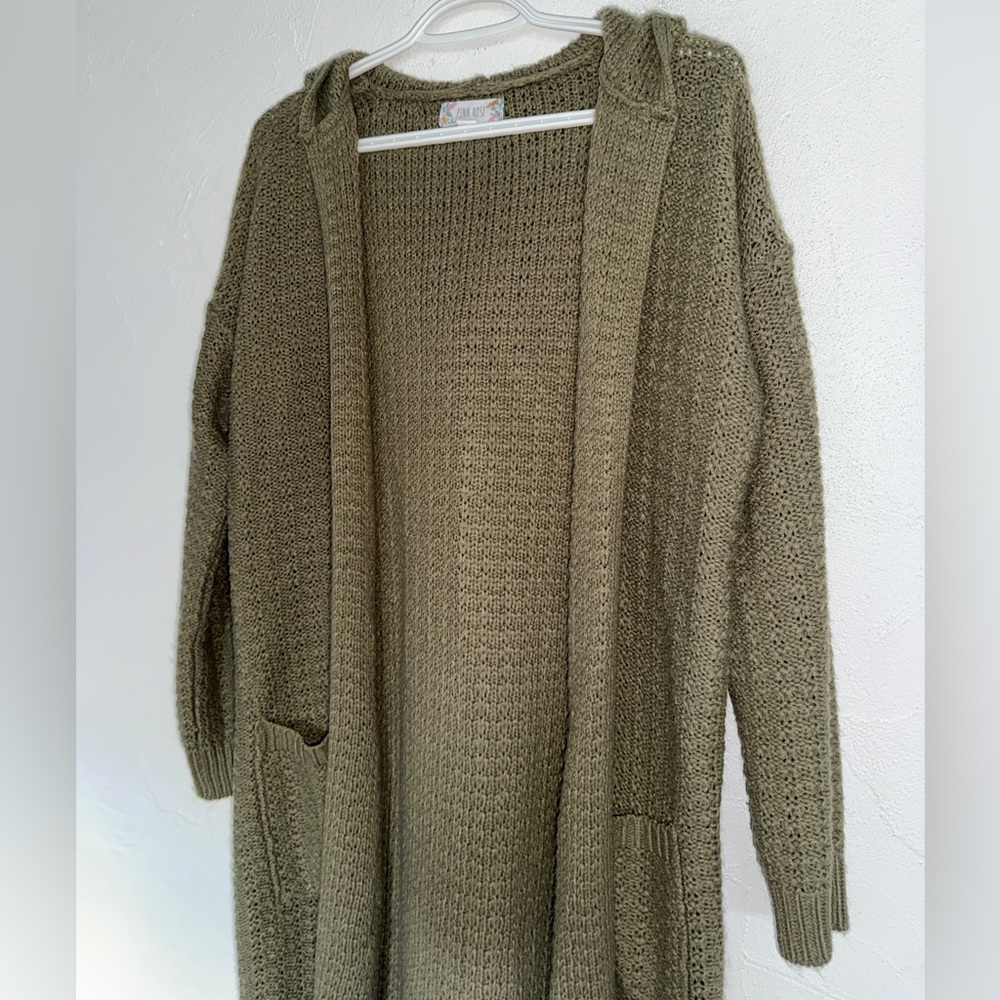 Olive Green Cardigan with Hoodie